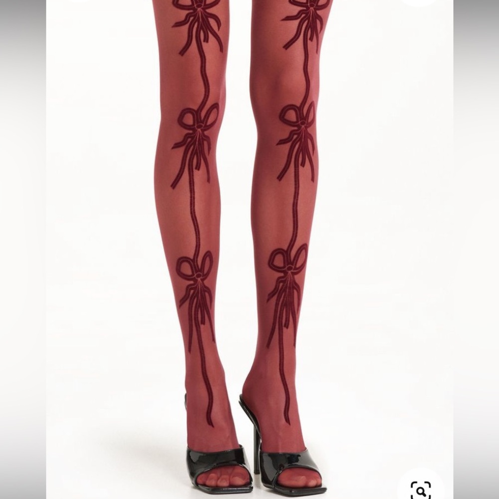 ISO: Tezenis 30 Denier Flocked Print Tights in Wine Bow